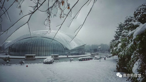 雪中的南京科技馆，雪中的你们