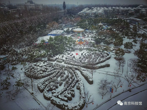 雪中的南京科技馆，雪中的你们