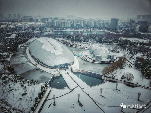 雪中的南京科技馆，雪中的你们