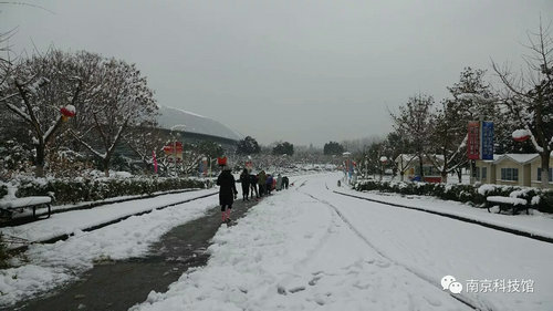 雪中的南京科技馆，雪中的你们