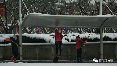 雪中的南京科技馆，雪中的你们