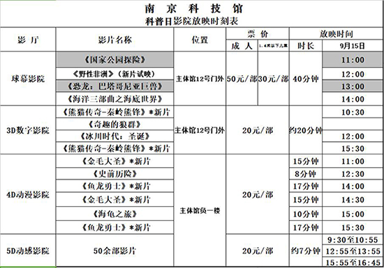 南京科技馆科普日影院放映时刻表