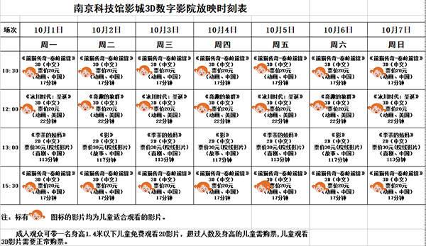 2018年国庆节放映时刻表