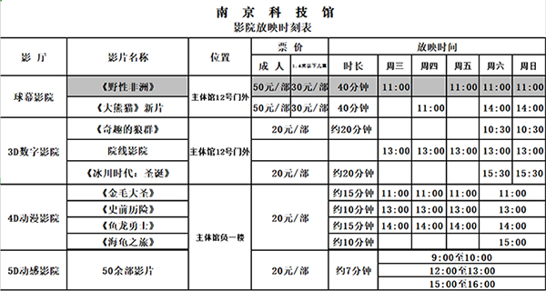 南京科技馆影院放映时刻表