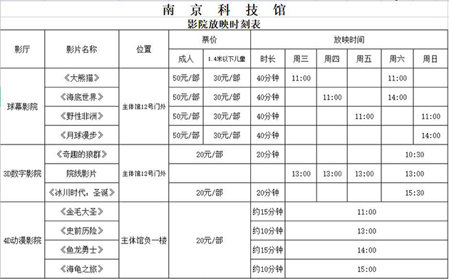 南京科技馆影科技院时刻表