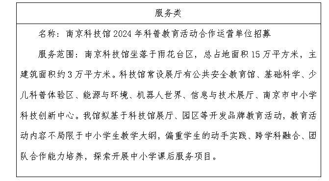 南京科技馆2024年科普教育活动合作运营单位招募成交结果公告